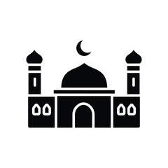 A simple black and white icon depicting a mosque, a central place of worship for Muslims.