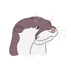 Otter's head on a transparent background. An image of an animal in lines. Vector illustration.