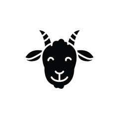 A simple black and white icon depicting a smiling goat's head.