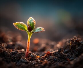 A close-up shot A tender sprout emerged from the soilï
