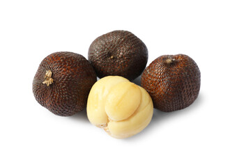 Many ripe salak fruits isolated on white