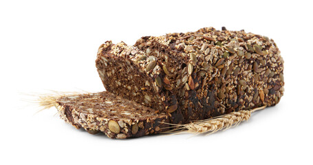 Fresh cut bread and spikes isolated on white