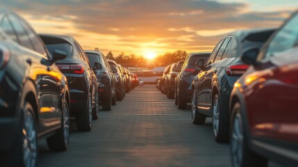 View of car dealership - rows of used cars for sale