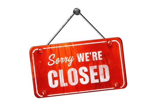 Sorry we are closed sign hanging isolated on transparent background