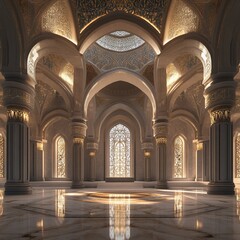 Fototapeta premium Luxurious ornate hall with arched ceilings and intricate details