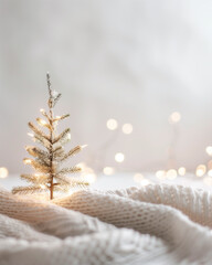 christmas tree in snow, bokeh, lights, relaxed festive feel