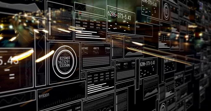 Scene opening revealing translucent grid floating and updating real-time readouts over freeway