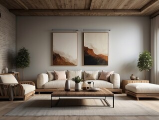 Japanese, minimalist style home interior design of modern living room