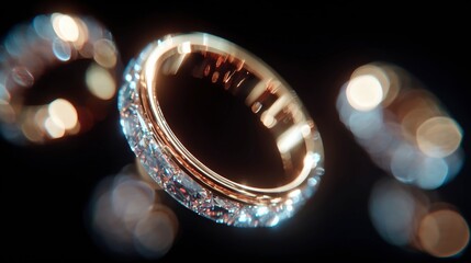 Sparkling Diamond Eternity Band Ring on Dark Background, a Close-Up of Brilliant Cut Diamond Ring with Bokeh Lights: Luxury Jewelry for Special Occasions such as Anniversary, Engagement, and Wedding