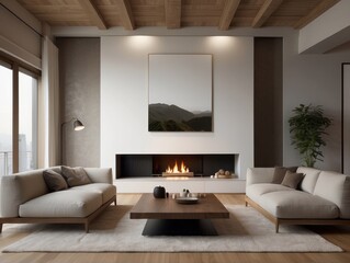 Japanese, minimalist style home interior design of modern living room