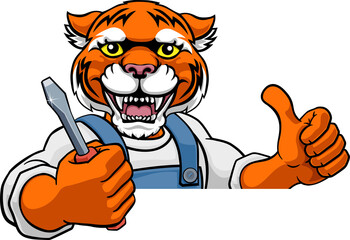 Naklejka premium Tiger Electrician Handyman Holding Screwdriver