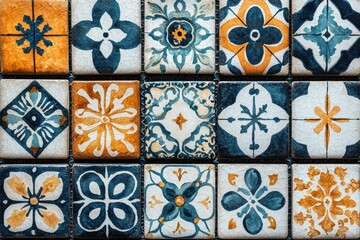 Colorful patterned tile floor. AI.