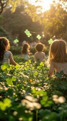 Children enjoying nature. AI.