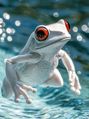 White frog in water. AI.