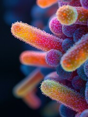 Colorful microscopic bacteria. AI.