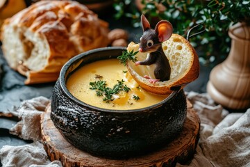A small rodent enjoys a meal. AI.