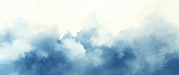 Abstract blue watercolor background with clouds, sky, and fog for design