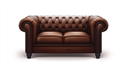Brown Leather Chesterfield Sofa.