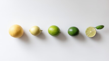 Assorted limes and lemons arranged on white.