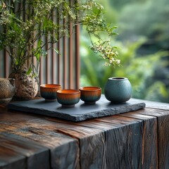 Japanese Tea Set on Wood