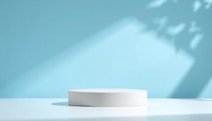 Simple podium with warm lighting with  light blue background