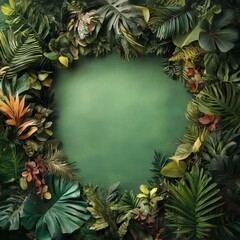 Round Tropical Leaf and Flower Frame
