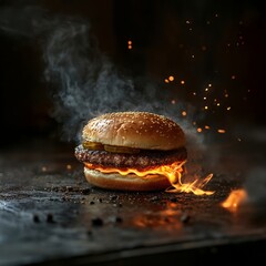 Smoky Grilled Burger with Flame
