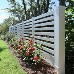 White Vinyl Fence in a Garden