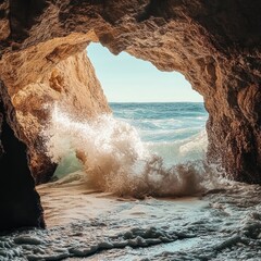 Ocean Wave Inside Sea Cave