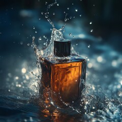 Men's Aftershave Bottle Splashing in Water
