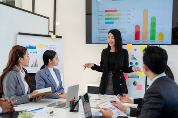 Business Presentation with Charts and Team