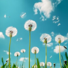 Obraz premium Close-up of Dandelions and Flying Seeds