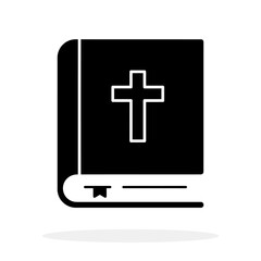 Obraz premium Bible icon. Black closed Bible icon with white cross on the cover isolated on white background. Vector illustration.