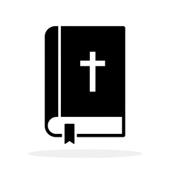 Fototapeta premium Bible icon. Black closed Bible icon with white cross on the cover isolated on white background. Vector illustration.