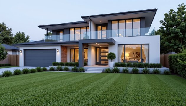 Modern architectural home design suburban neighborhood visual content residential front view contemporary living