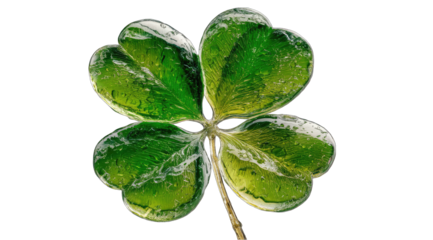 Close-up of a vibrant, glossy four-leaf clover