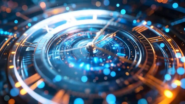 Abstract Futuristic Clock Design With Glowing Circles - Powered by Adobe
