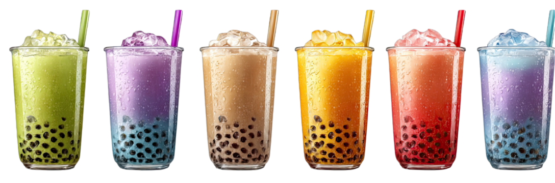 Colorful drinks with tapioca pearls