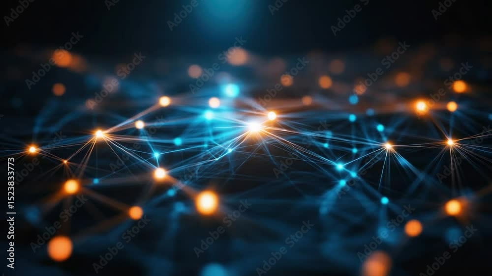 Fototapete abstract network visualization: an intricate web of interconnected nodes and glowing lines represent