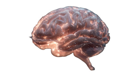 3D rendered brain, glowing neural network