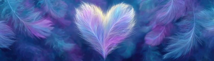 Obraz premium Calm mind state in hope and serenity through rest concept. A vibrant heart-shaped design made of colorful feathers.