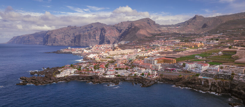 Panorama drone view over Acantilados de Los Gigantes in Tenerife, Spain