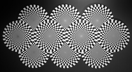 Optical illusion background. Artistic psychedelic wallpaper, curve visual effect