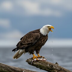 Fototapeta premium Bald Eagle Shaking Water While Holding Fish