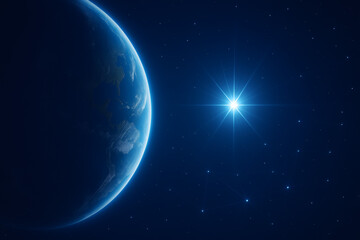 Fototapeta premium Part of a planet with a bright star in space.