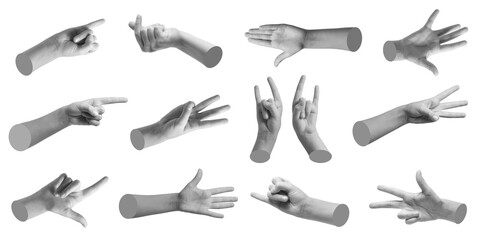 Set of gesturing hands on white background