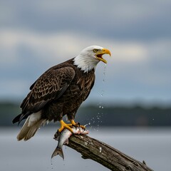 Bald Eagle with Sharp Eyes and Wet Beak