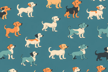 Hundreds of small puppies in a retro decoration texture, ideal for interior and packaging design.