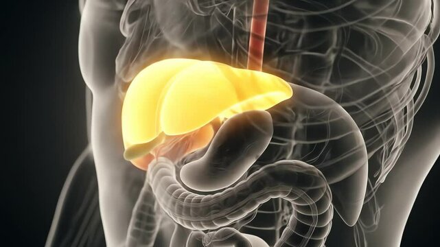 Healthy liver changing color, illustrating disease progression and fading, medical illustration for World Hepatitis Day