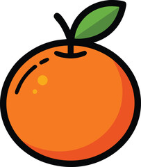 Clementine Fruit Icon, Black Outline, White Background, Simple Citrus Illustration